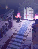 A moonlit temple hall